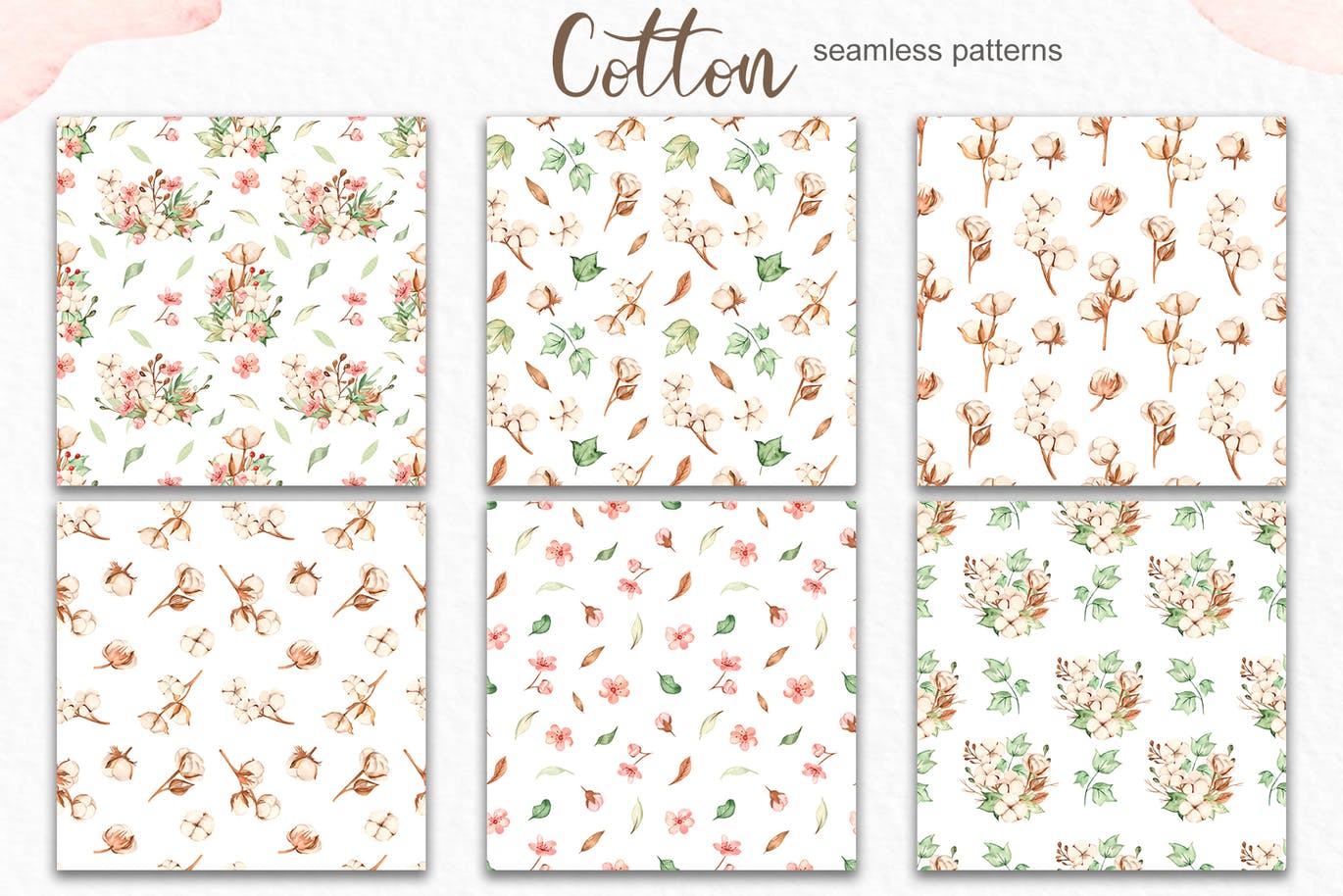 水彩棉花手绘剪贴画/花框/花环素材库精选设计素材 Watercolor cotton. Clipart, frames, wreaths插图(3)