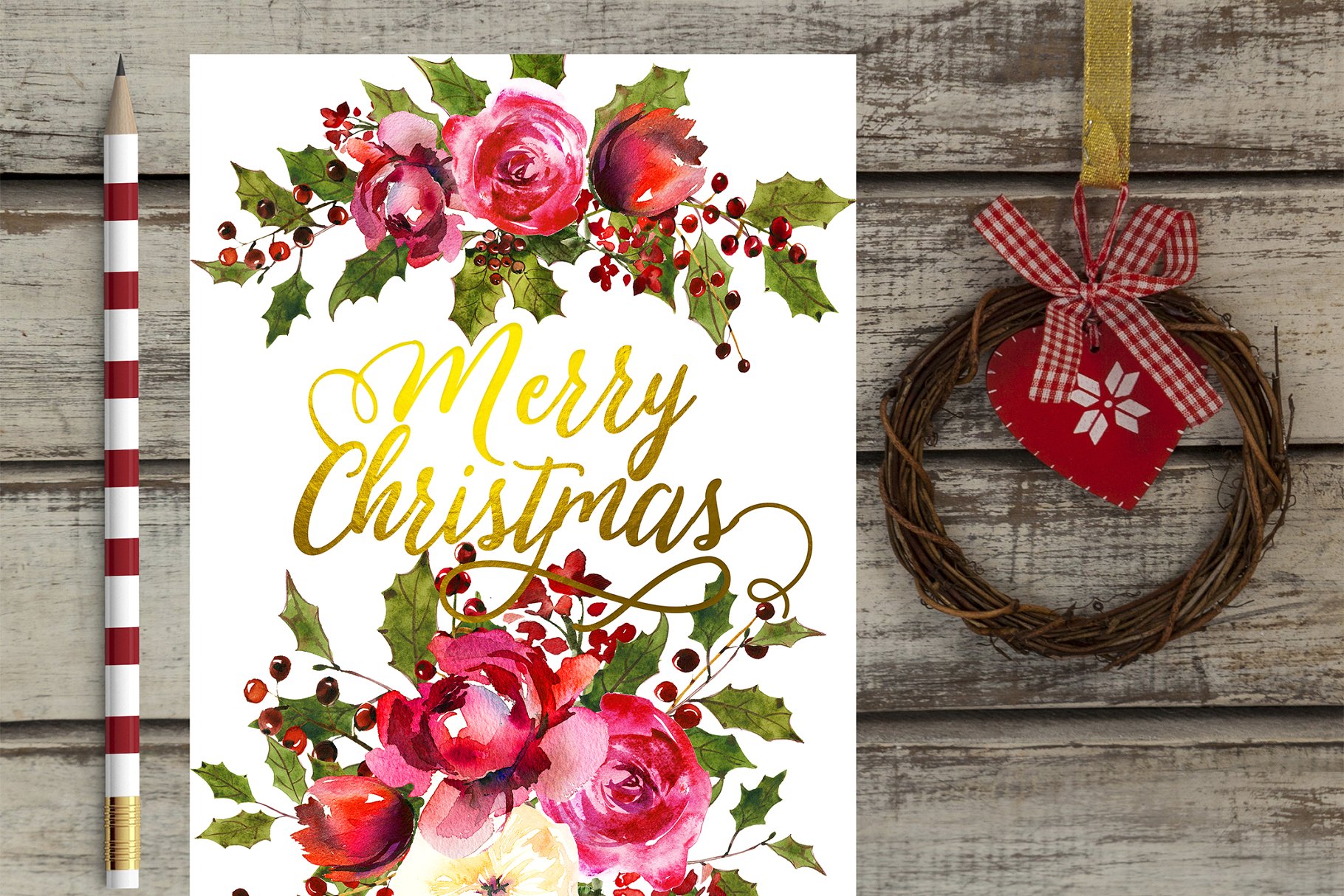 圣诞水彩剪辑集(一堆圣诞元素) Holly Steams Christmas Watercolors插图(15)