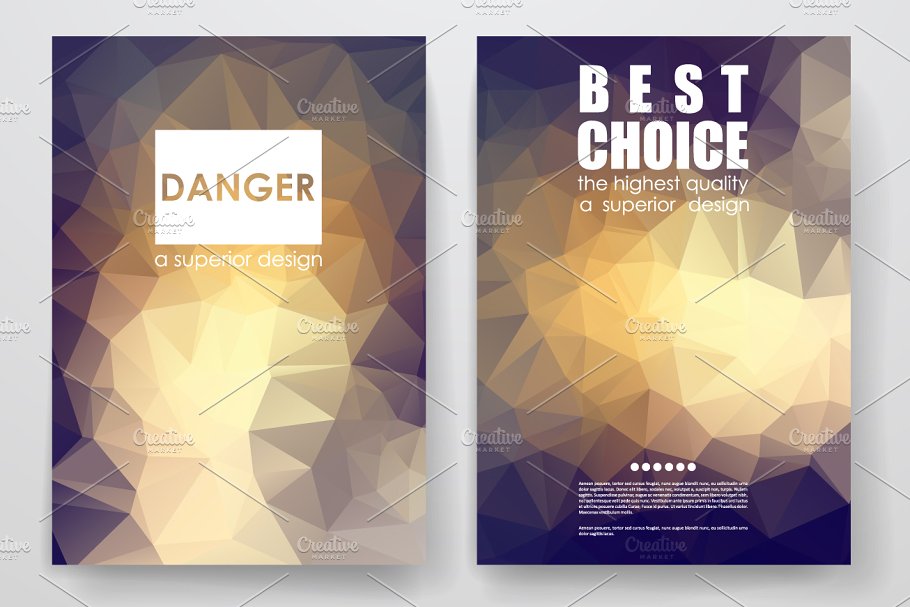 渐变色彩多边形抽象图形背景小册子模板 Set of brochures in poligonal style插图(1)