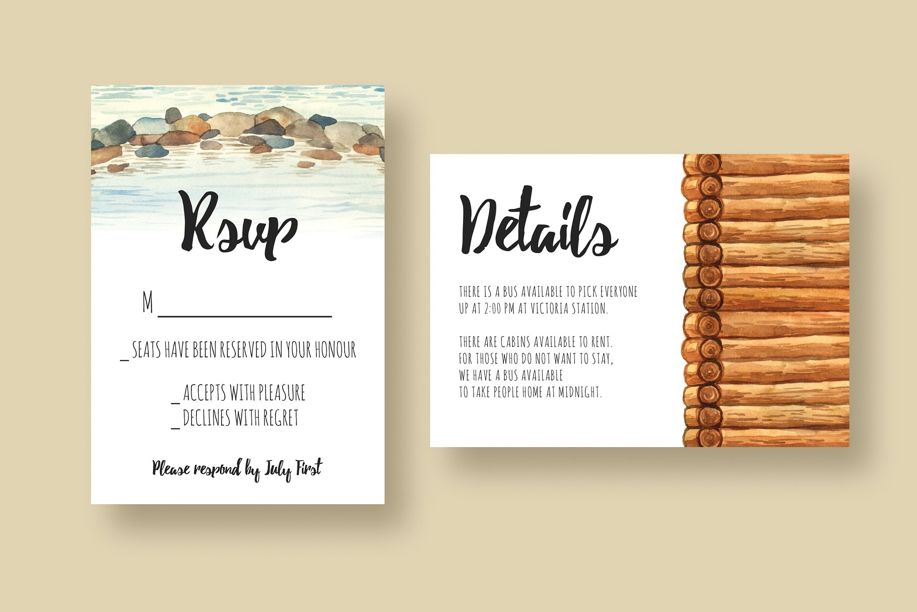 湖畔小木屋婚礼邀请函设计模板套装 Cabin at the Lake Wedding Suite插图(2)