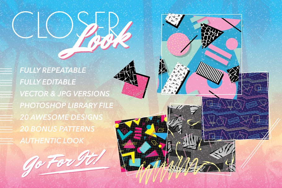 1980s年代复古时尚纹理 Cool 1980s Seamless Patterns Vol 2插图(5)