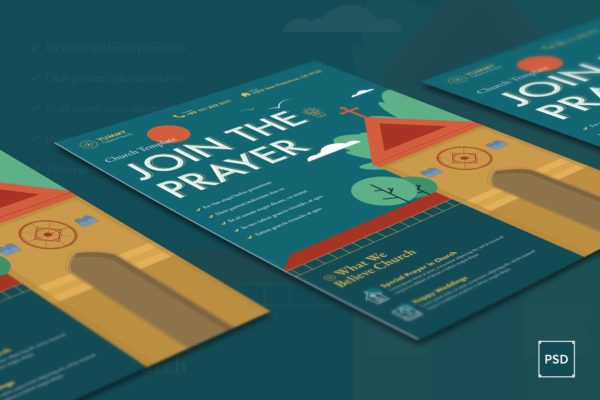 教堂礼拜日活动主题传单设计PSD模板 Church Flyer PSD Template