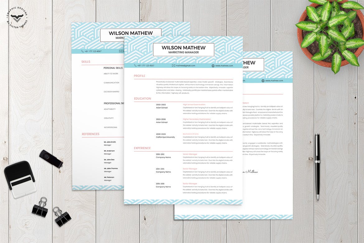 市场营销职位应聘简历＆介绍信模板 Creative CV Template插图(1)