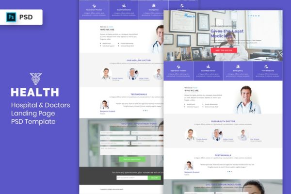 医院＆家庭医生＆私人诊所官网着陆页设计PSD模板V2 Hospital &amp; Doctors – Landing Page PSD Template-02