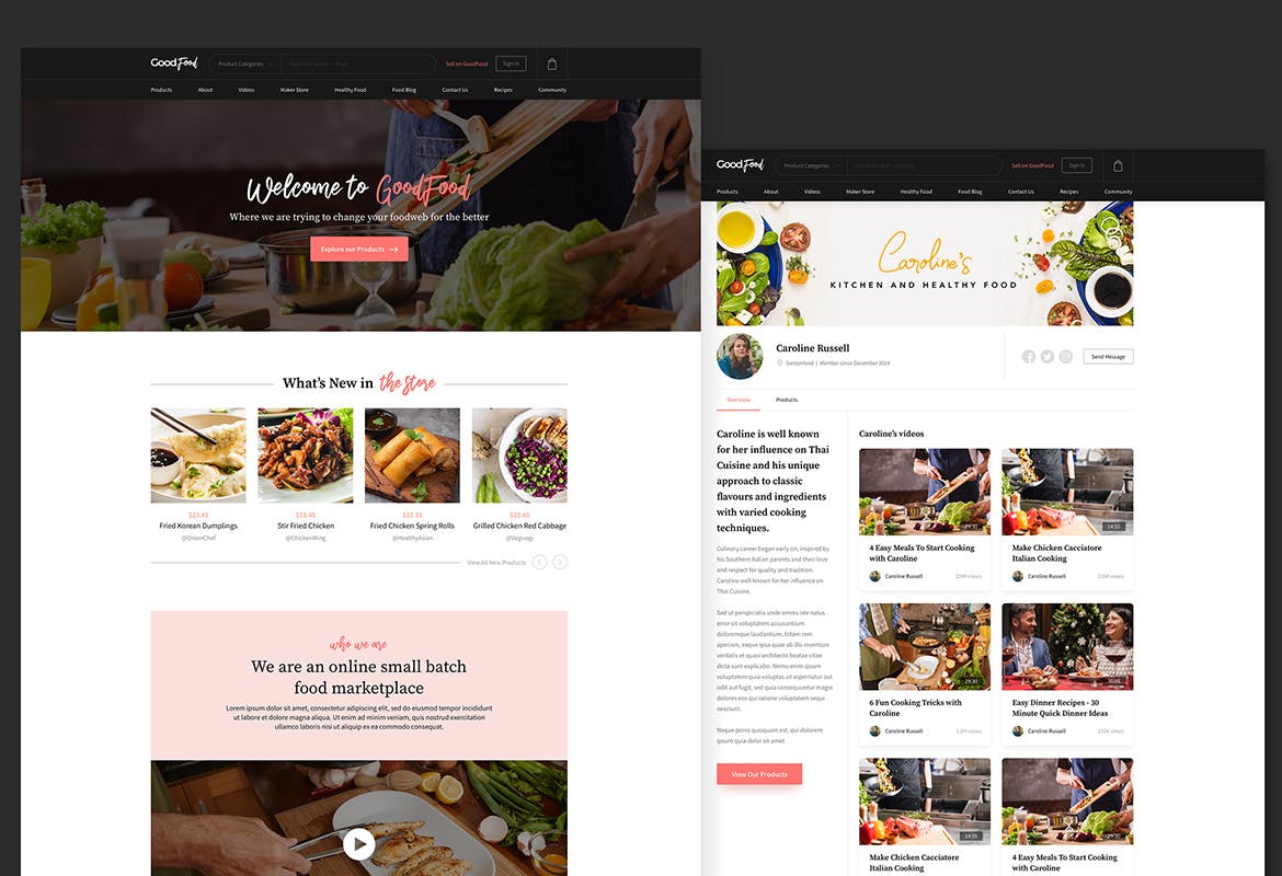 美食&菜谱主题网站UI设计套件 GoodFood – Food Marketplace Community Sketch插图(1)