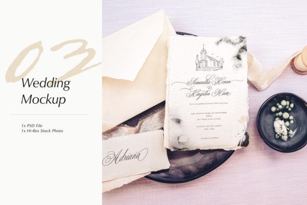 婚礼照片婚礼邀请函优雅风格设计样机素材库精选模板v03 Wedding Photo Mockup 03