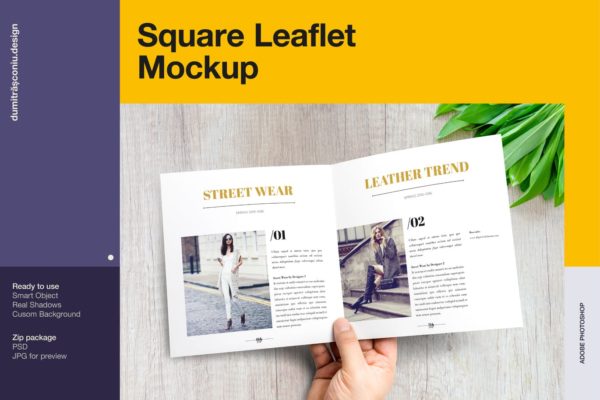 方形传单内页版式设计样机模板 Square Leaflet Mockup