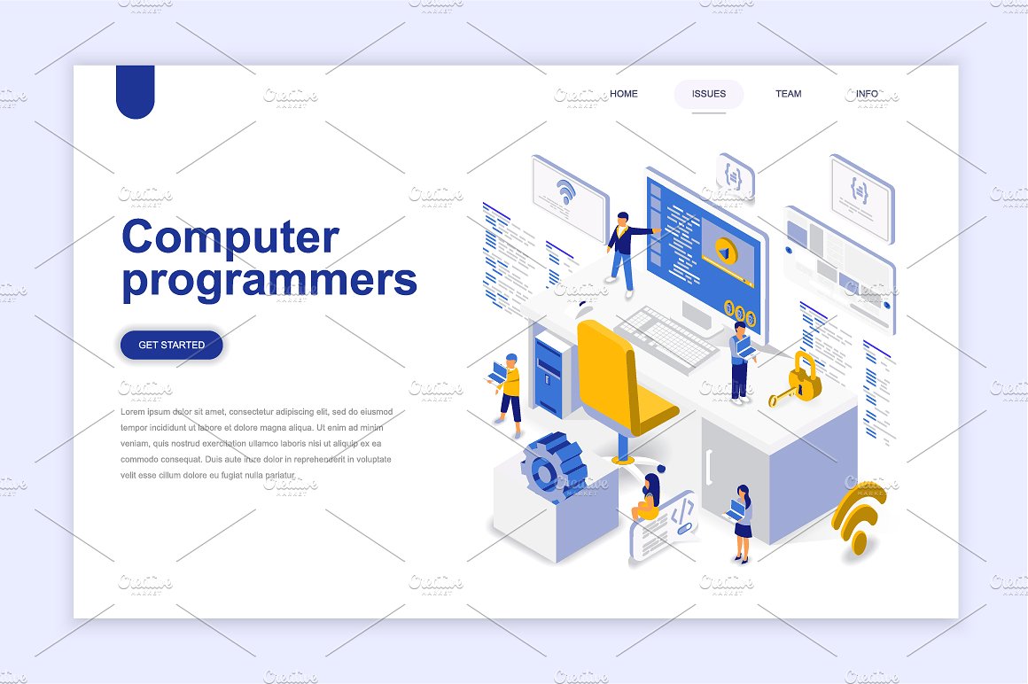 现代扁平设计网站着陆页等距概念插图集 Landing Page Templates插图(15)