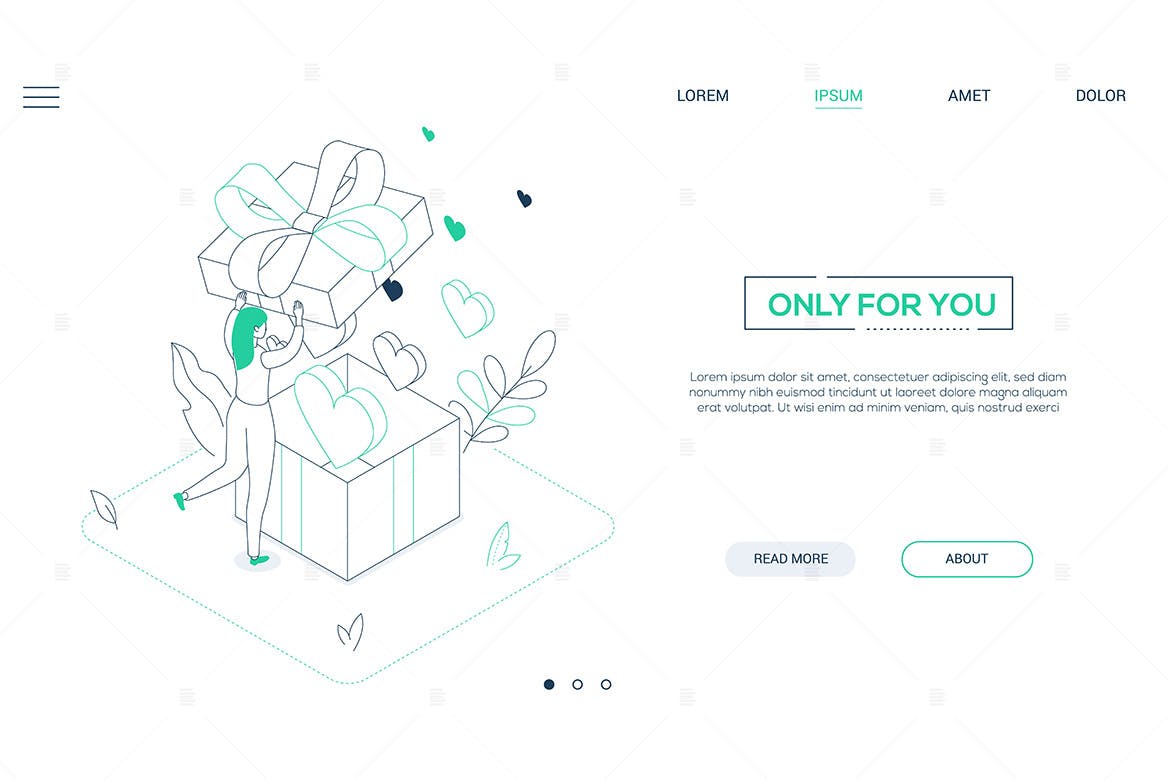 生日礼物主题线条艺术设计风格网站Banner设计插画素材 Only for you – line design style isometric web ban插图(1)