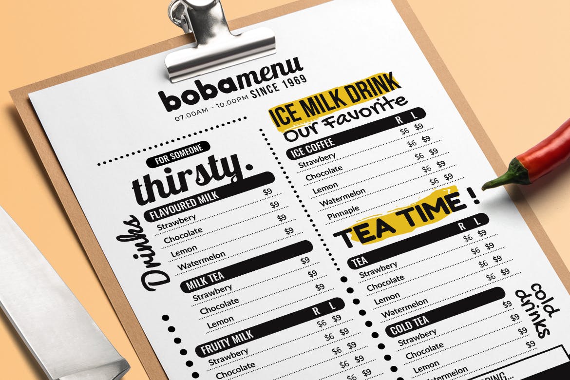 奶茶店/雪糕店/咖啡店极简设计风格菜单模板v1 Minimal Resto Food Menu Vol. 1插图(1)