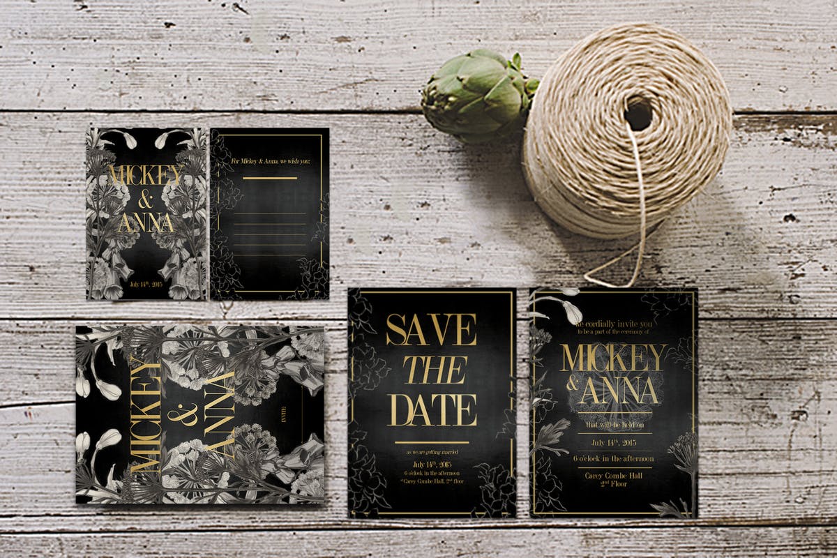 经典优雅叶子婚礼邀请函模板 Classic Foliage Wedding Invitation插图