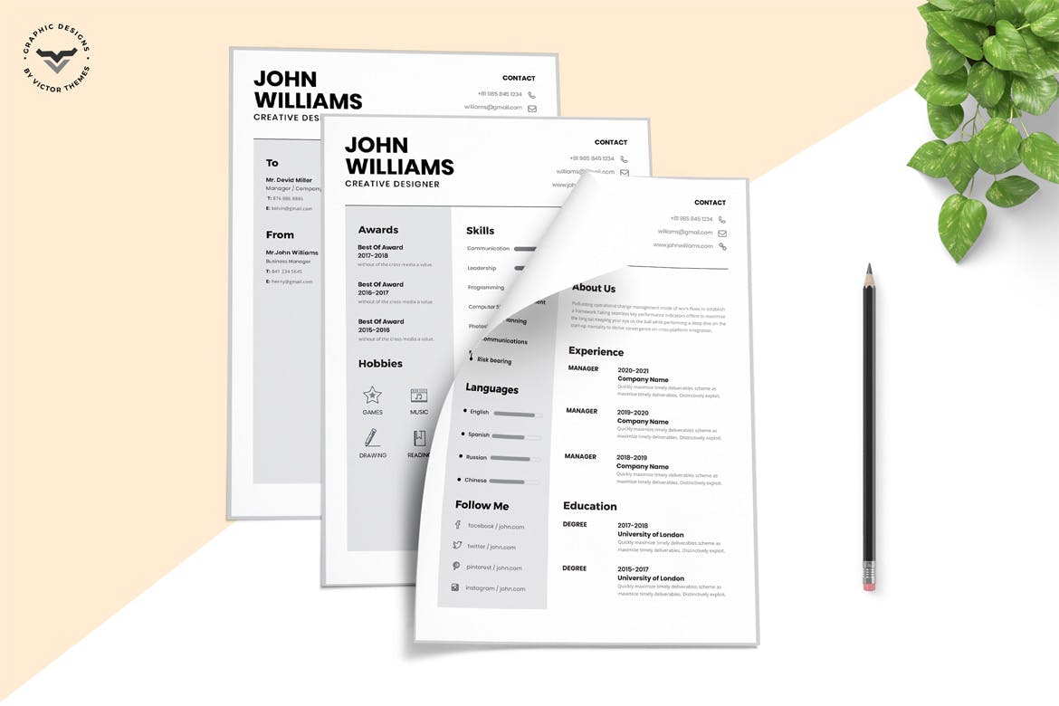 创意设计师极简主义风格素材库精选简历模板 Minimal CV Template插图(1)