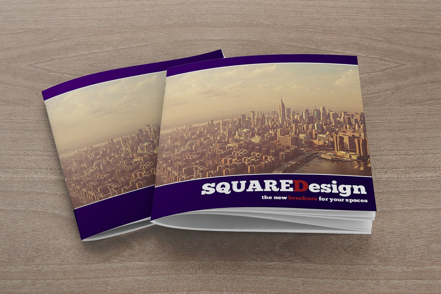 方形画册产品手册叠放效果图样机素材库精选 2 Square Covers Brochure Mockup插图(2)