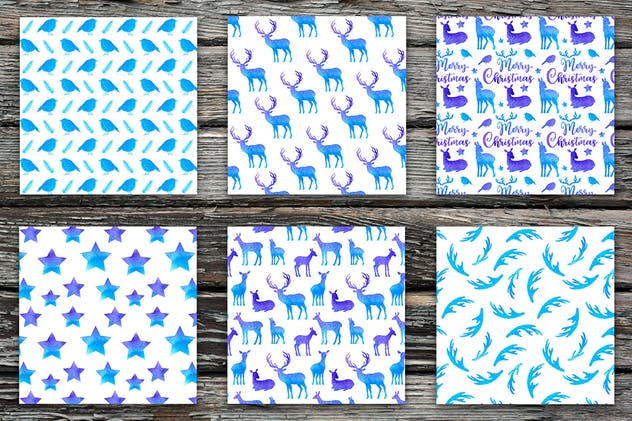 蓝色水彩动物剪影素材 Blue Watercolor Animal Silhouettes插图(1)