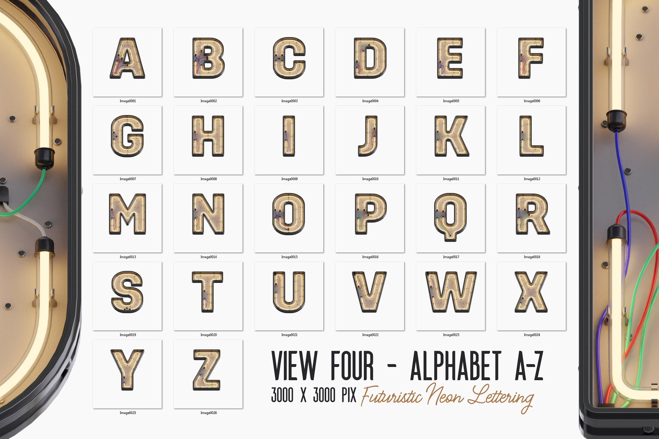 现代霓虹灯风格3D字体高清PNG图片素材v4 Modern Neon 3D Lettering View 4插图(2)