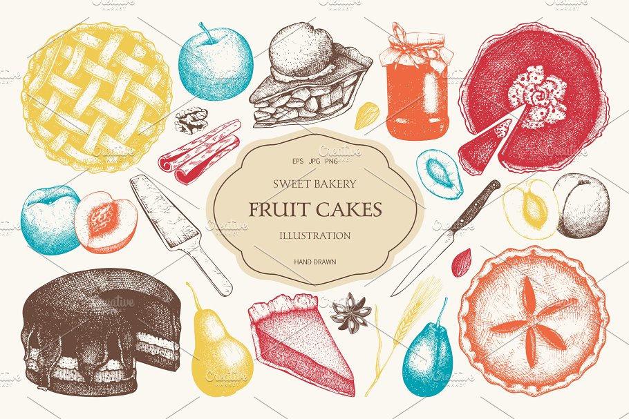 水果糕点及甜点插画设计套件 Fruit Pastries & Desserts Set插图(6)