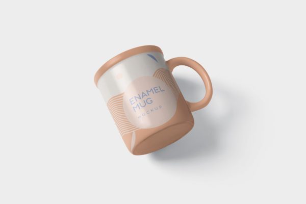 带把手圆形搪瓷杯马克杯图案设计素材库精选 Round Enamel Mug Mockup With Handle
