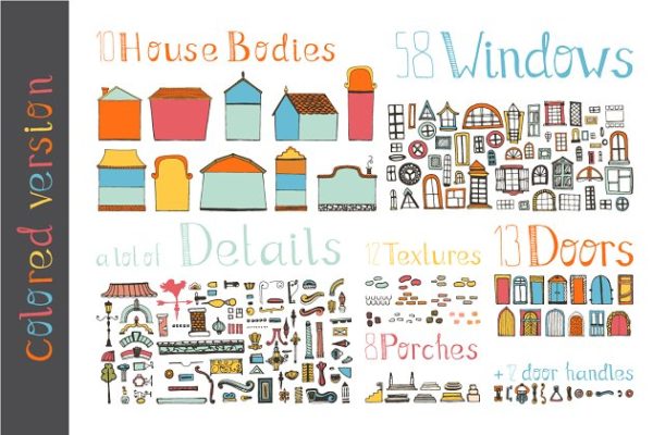 100+手绘房屋插画元素 Hand Drawn House Elements