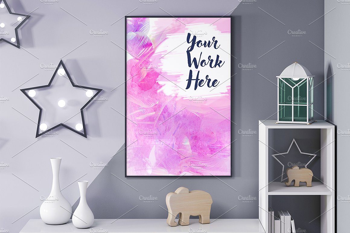 10款孩子室内海报框架展示模型集合下载Poster frame mockup in child room[psd]插图(9)