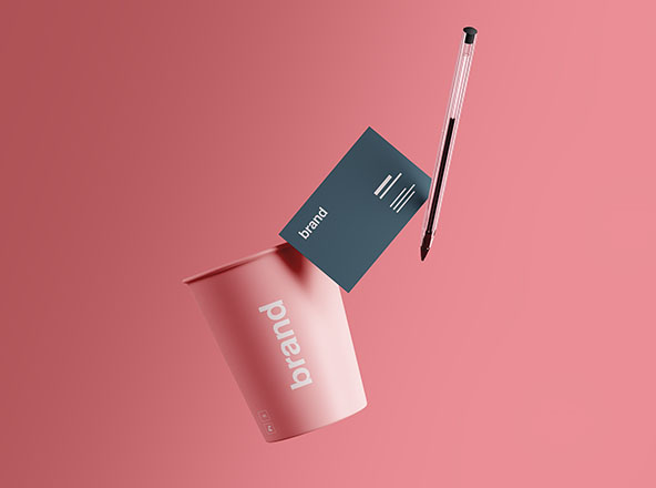 杯子和名片品牌VI设计预览样机模板 Cup &amp; Business Card Branding Mockup
