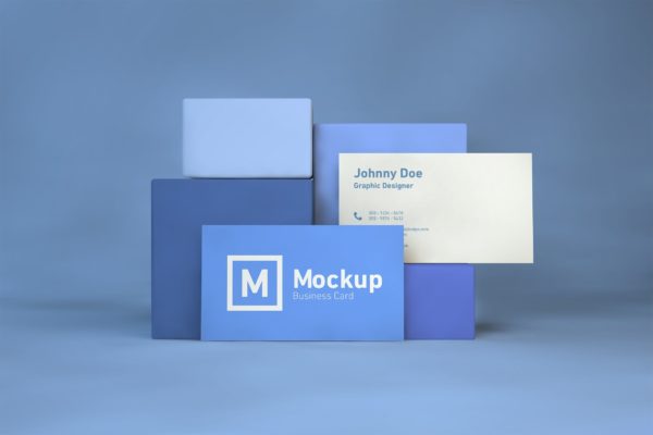 企业名片双面设计效果展示素材库精选 Business Card On Blocks Mockup