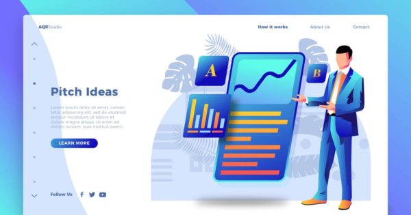 投资策划理念概念插画网站Banner＆着陆页设计模板 Pitch Ideas – Banner &amp; Landing Page