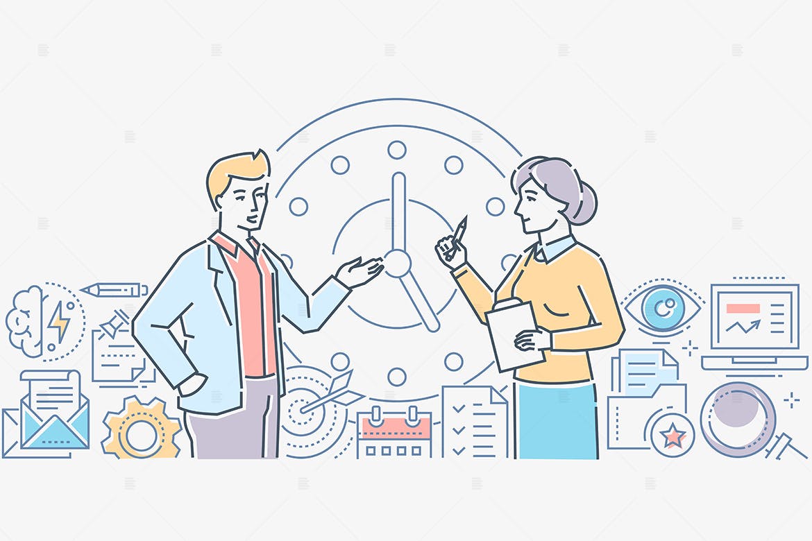 高效规划主题网站设计等距概念插画 Efficient planning – line design illustration插图