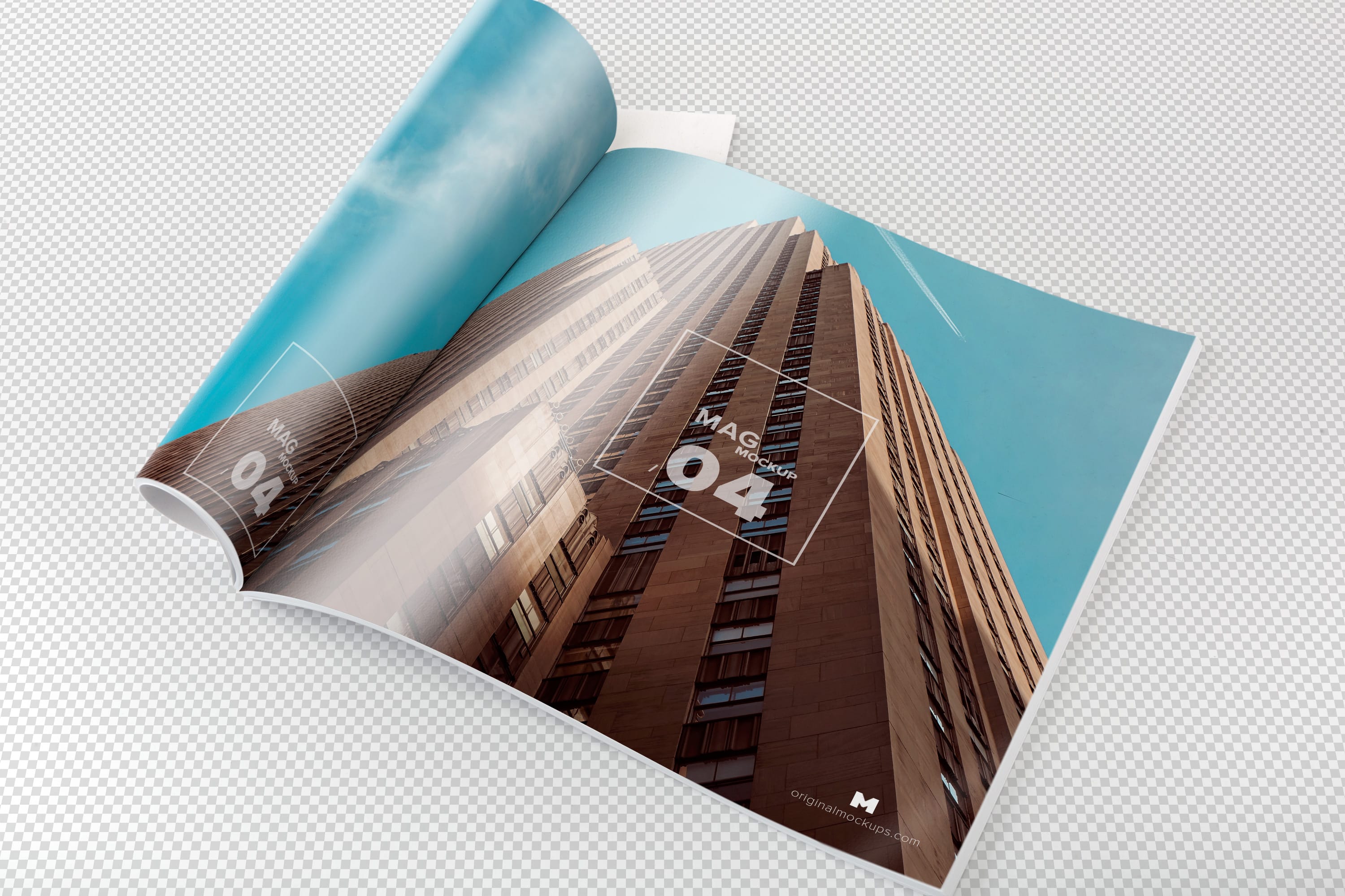 卷页方形杂志内页排版设计样机 Square Magazine Opened Rolled Mockup插图