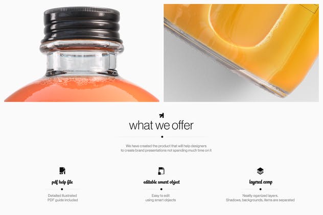 冷榨汁玻璃瓶饮料瓶外观包装样机 Cold Pressed Juice Glass Bottle Mockup插图(1)