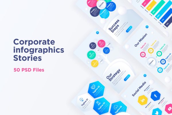 企业品牌宣传APP页面/H5页面设计模板合集 Stories Corporate Bundle