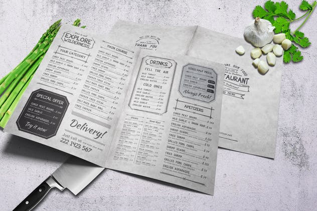 复古老式A4菜单设计PSD模板 Vintage A4 Food Menu Design – 10 Pages插图(1)