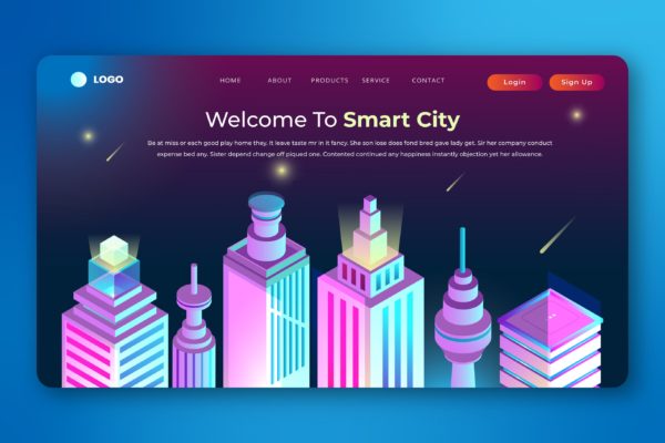 智能城市等距矢量插画网站着陆页设计素材库精选模板 Isometric Landing Page