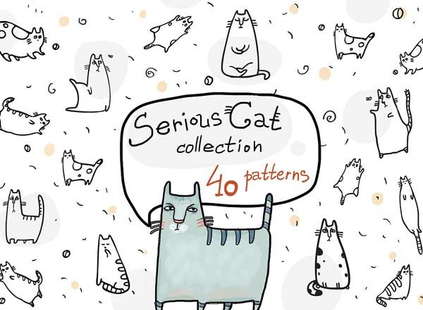 文艺范的手绘猫图形素材打包下载[EPS]