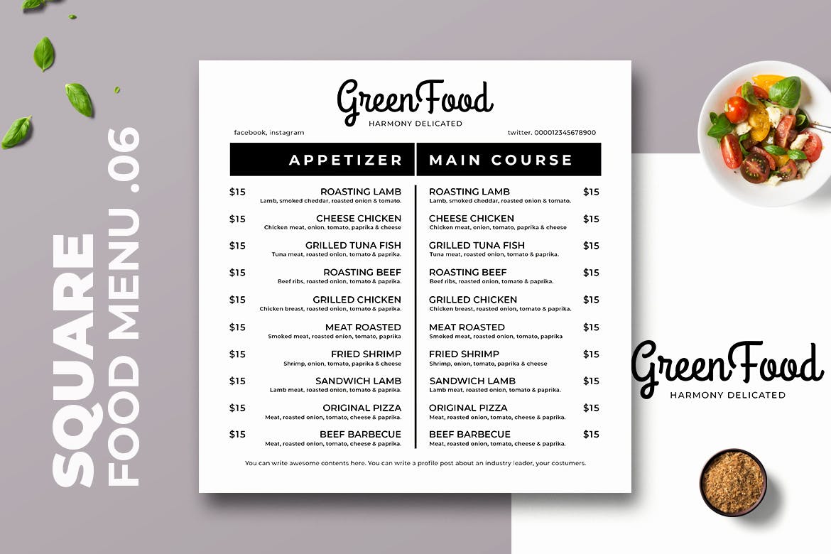简约风西式餐厅素材库精选菜单模板v06 Square Food Menu. 06插图