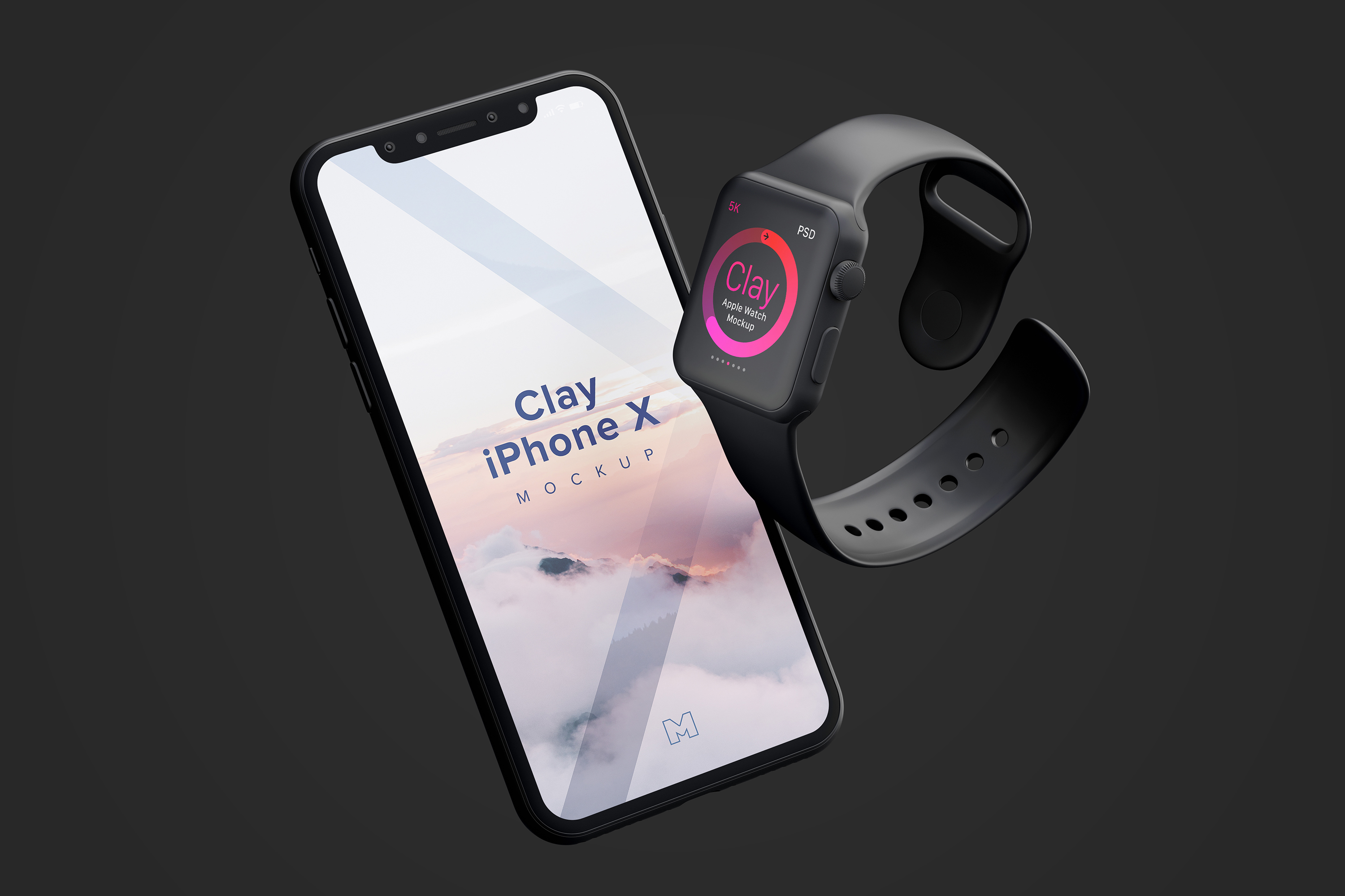 Apple Watch&iPhone X组合UI设计演示样机模板 Clay Apple Watch and iPhone X Mockup插图(3)