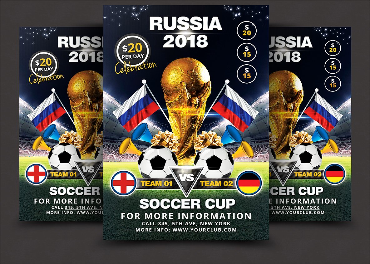 足球杯比赛宣传海报设计单页模板 Soccer Cup Flyer Template插图