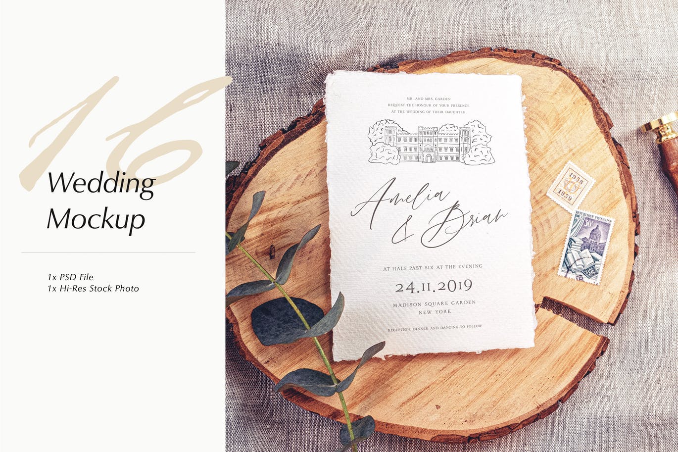 婚礼照片婚礼邀请函优雅风格设计样机素材库精选模板v16 Wedding Photo Mockup 16插图