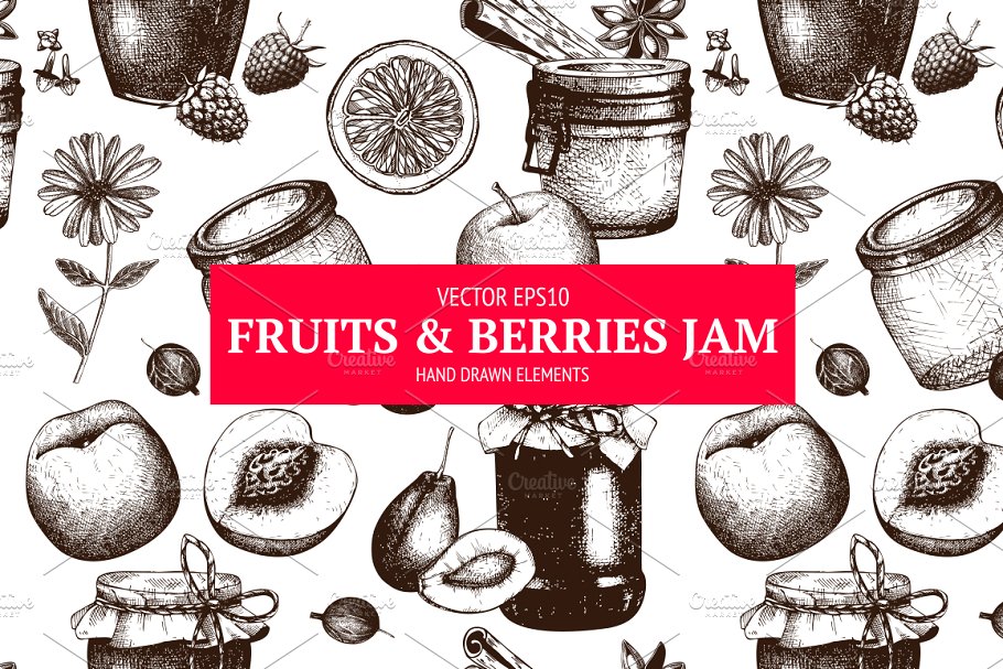 复古果酱罐插画集 Vintage Jam Jars Collection插图(3)