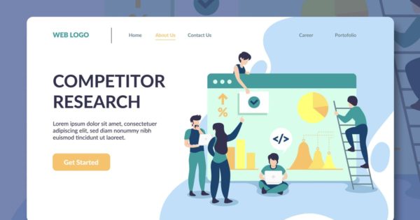 团队协作开发场景插画网站着陆页设计模板 Research Illustration Landing Page Template