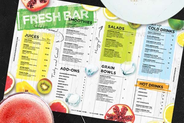 酒吧新鲜果汁菜单模板 Juice Drinks Menu [psd]