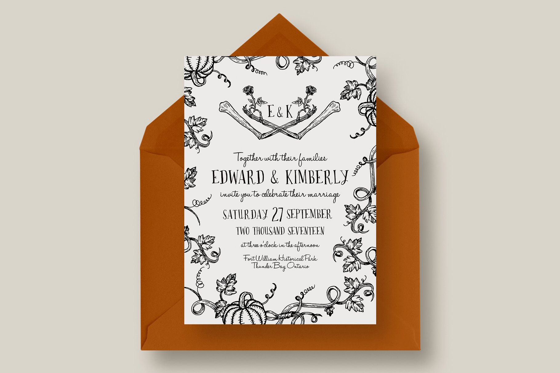 万圣节南瓜婚礼邀请函模板套装 Halloween Pumpkin Wedding Suite插图(1)