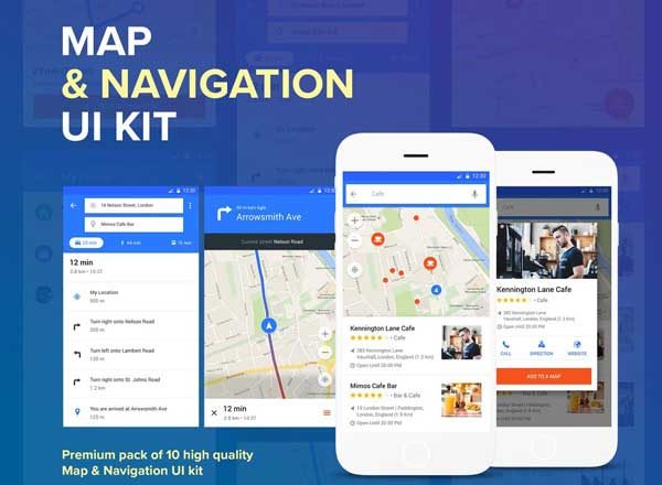 位置导航地图应用 UI 套件 Map – Material Design Templates