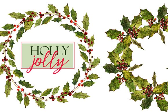 圣诞水彩剪辑集(一堆圣诞元素) Holly Steams Christmas Watercolors插图(1)