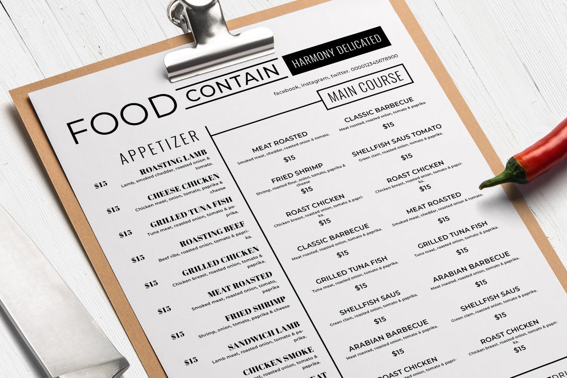 简约风西式餐厅素材库精选菜单模板v42 SGM – Food Menu. 42插图(1)