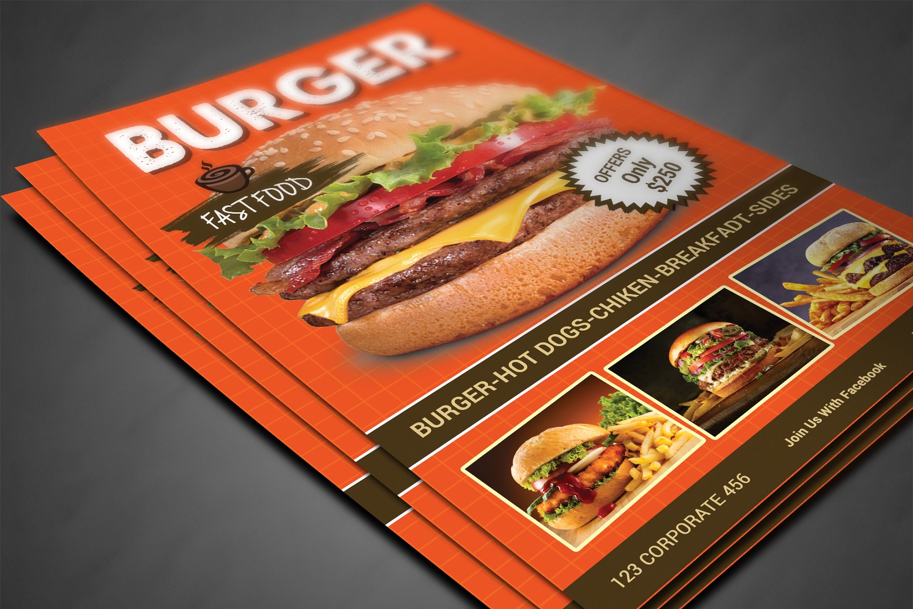 西式快餐面包店菜单设计模板 Restaurant Menu插图(2)