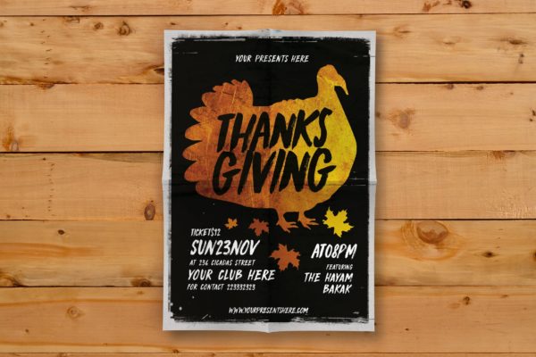 感恩节主题派对活动手绘设计风格海报传单模板 Thanksgiving Flyer
