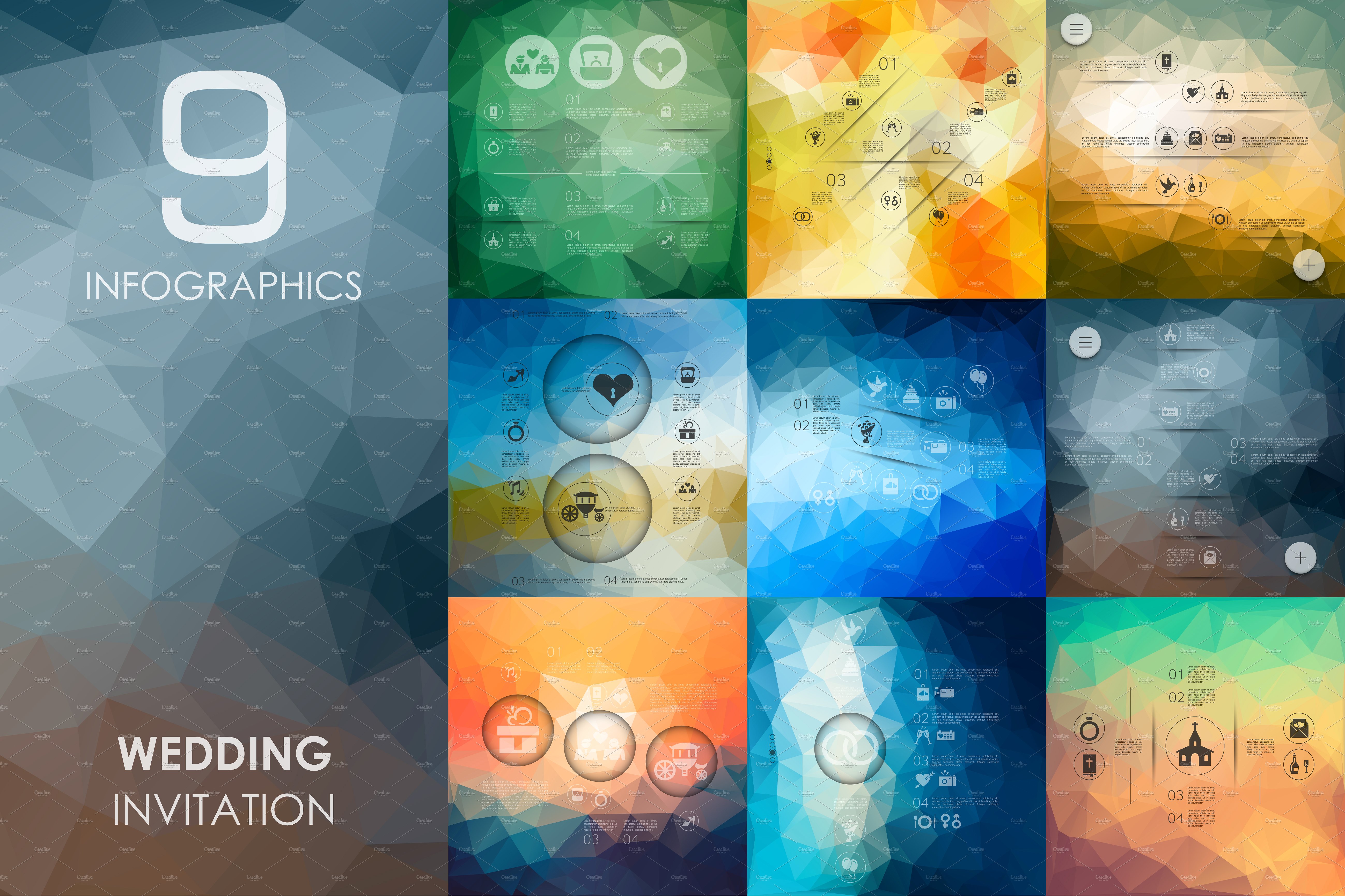 9款婚礼邀请物料模板 9 Wedding infographics插图