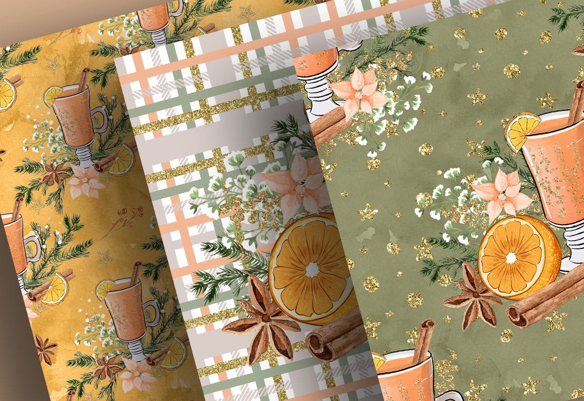 橙色圣诞节主题数码纸张背景素材 Christmas Orange digital paper pack插图(1)