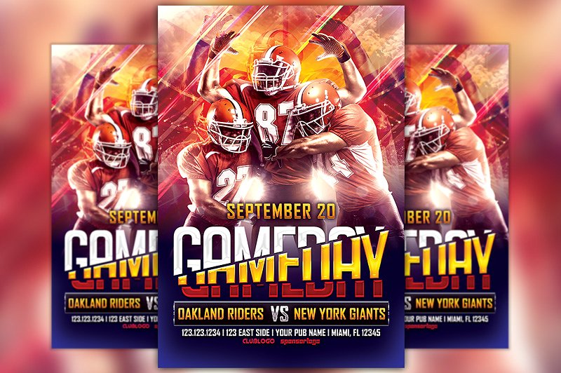 美式足球比赛体育活动传单模板 Football Game Day Flyer Template插图