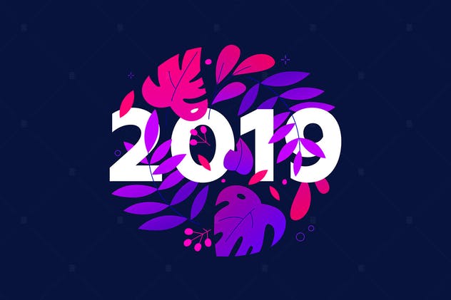 2019年新年扁平化设计风格插画1 Happy New Year – flat design style illustration插图(1)